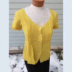 Blouse: Silk, yellow pleated, ruffled cuff. Size 6 - by Walter